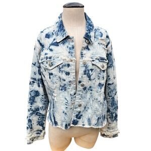 90s Scoop Womens Acid Wash Denim Jacket Distressed‎ Raw Hem Cropped XL Buttons